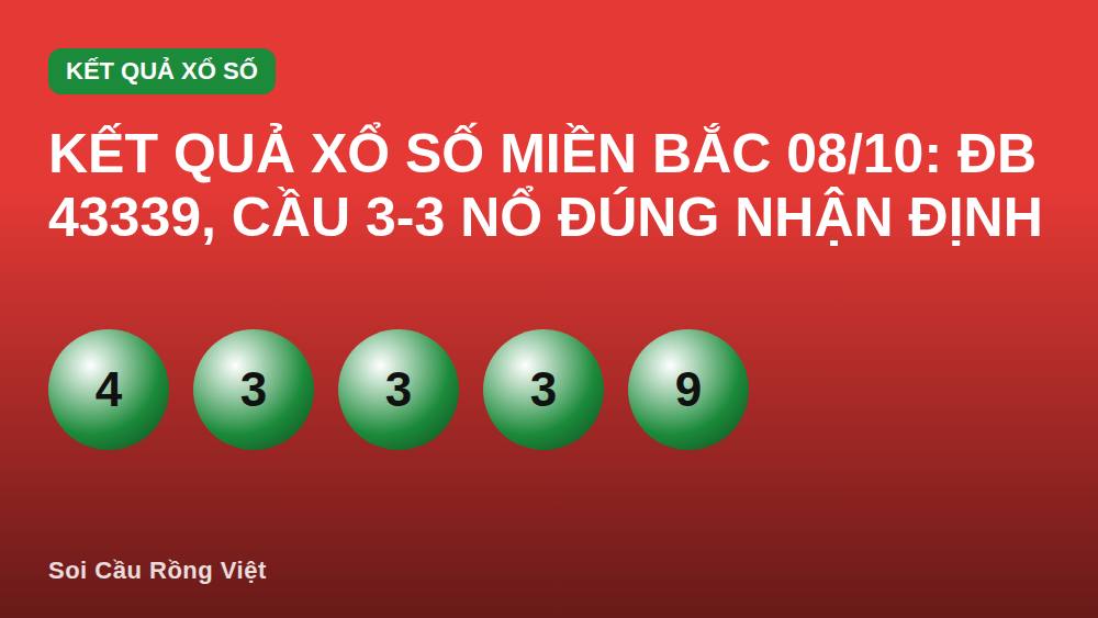 Kết quả xổ số miền Bắc 08/10: ĐB 43339, cầu 3-3 nổ đúng nhận định